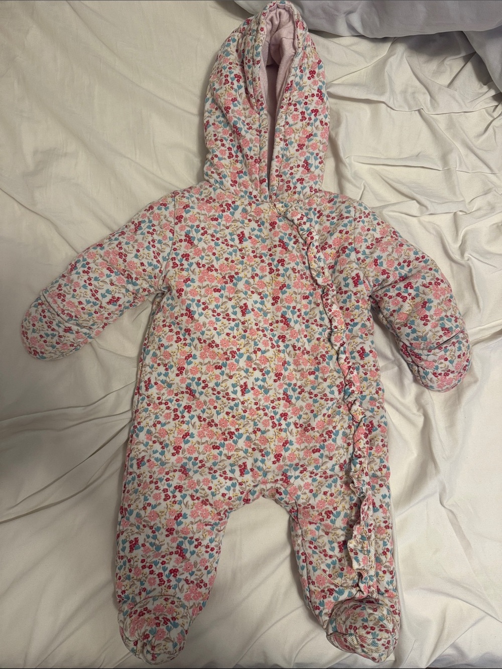 Koala Kids Pink Floral Hooded Baby One-Piece Footie